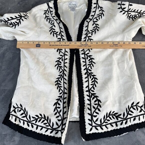 Linea Louis Dell'Olio Blazer Jacket SZ L 100% Linen Embroidered Artsy Lagenlook - Picture 4 of 9